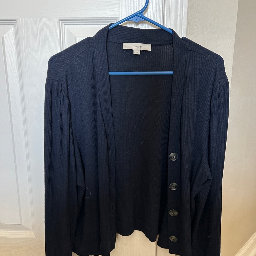 LOFT Blue Cardigan Sweater Soft Knit Relaxed Fit